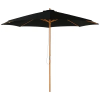 Outsunny Sombrilla Terraza Exterior Ø300 cm Sombrilla de Jardín con Sistema de Polea Techo Ventilado y Poste Desmontable de Madera Parasol para Patio Terraza Negro(m-10)