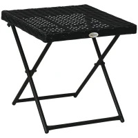 Outsunny Table basse pliable de jardin style cosy chic dim. 40L x 40l x 40H cm acier résine tressée noir(m-10)