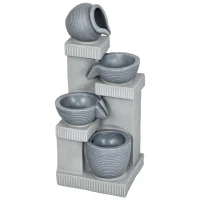 Fontaine de jardin Outsunny à énergie solaire fontaine à cascade en résine à 4 niveaux avec lumières LED et pompe gris(m-10)