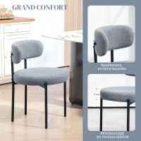 HOMCOM Lot de 2 chaises de salle à manger avec dossier en tissu pieds en acier 51 x 51 x 76 cm gris(m-5)
