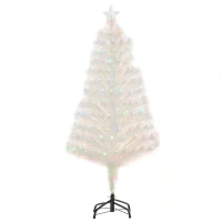 HOMCOM 4 Feet Prelit Artificial Christmas Tree with Fiber Optic LED Light, Holiday Home Xmas Decoration, White(m-1)