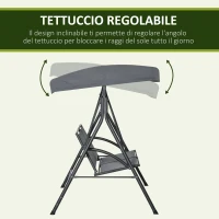 Outsunny Dondolo a 2 Posti da Giardino con Tettuccio Regolabile, 140x118x162cm Grigio(m-4)