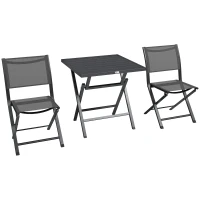 Outsunny Ensemble salon de jardin 2 personnes 2 chaises et 1 table pliantes pour l'Extérieur cadre en Aluminium, Gris anthracite(m-11)