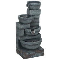 Outsunny Fuente de Jardín con Iluminación LED Fuente Decorativa en Cascada de 4 Niveles 38x35x78,5 cm Gris(m-1)