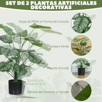 HOMCOM Plantas Artificiales Decorativas 65 cm Plantas Artificiales con Maceta y Hojas para Interior Verde(m-4)