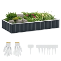 Outsunny Carré Potager de Jardin 174 x 90 x 30 cm - modulable, Montage sans Outils, Gants fournis - tôle d'acier ondulée Anthracite