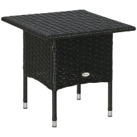 Outsunny Rattan Side Table, Outdoor Coffee Table with Plastic Board Under the Full Woven Table Top for Patio, Garden, Balcony, Black(m-10)