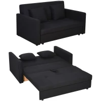 HOMCOM Schlafsofa, 2er-Sofa, mit verstecktem Stauraum, Pollycotton, Dunkelgrau(m-1)