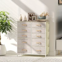 HOMCOM Chest of Ten Fabric Drawers - Natural Wood Finish(m-9)