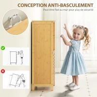 kleankin Meuble de rangement salle de bain en bambou avec 2 portes ajourées et 2 compartiments 50 x 29 x 92 cm naturel(m-7)