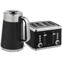 HOMCOM Electric Stainless Steel Kettle and Toaster Set, 3000W 1.7L UK Strix Thermostat Fast Boil Kettle w/ Limescale Filter, Cool Touch Body, 4 Slice Toaster with 7 Browning Levels, Crumb Tray, Black(m-1)