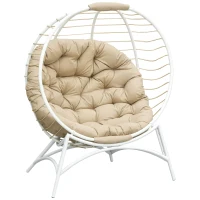 Outsunny Fauteuil cocon œuf sur pied pliant 118 x 75 x 142 cm avec coussin beige inclus métal résine blanc et beige(m-1)