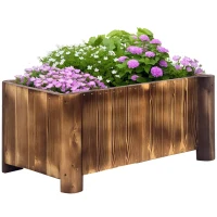 Outsunny Jardinière sur Pied bac à Fleurs dim. 70L x 35l x 30H cm piètement Demi rondin Corps Aspect Lattes Bois Sapin traité carbonisation(m-1)