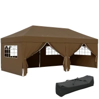 Outsunny Carpa Plegable 6x3 m Gazebo con 6 Paredes Laterales Impermeable Anti-UV y Bolsa de Transporte para Camping Fiesta Café(m-10)