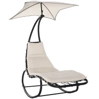 Outsunny Bain de Soleil transat à Bascule Design Contemporain avec Pare-Soleil, Matelas Grand Confort, tétière métal époxy Noir Polyester crème(m-1)