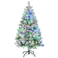 HOMCOM 4.5' Artificial Snow Christmas Trees with Frosted Branches, Warm White or Colourful LED Lights, Steel Base(m-1)