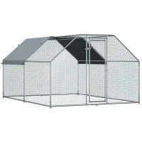 PawHut Gallinero de Exterior 2,8x3,8x1,95 m Gallinero Grande Cubierta de Tela Oxford y Corral de Metal Galvanizado Plata(m-10)