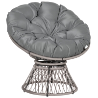 Outsunny Fauteuil rond de jardin fauteuil papasan pivotant grand confort Ø 97 x 86H cm grand coussin fourni polyester résine tressée gris
