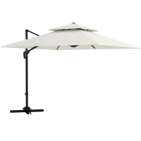 Outsunny Parasol déporté carré 3 x 3 m double toit inclinable pivotant manivelle lestage inclus métal polyester beige(m-11)