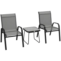 Outsunny Three-Piece Metal Frame Garden Seating Set - Grey(m-10)