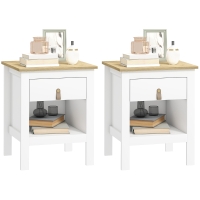 HOMCOM Set 2 Comodini con Cassetto e Ripiano Bianco e Rovere