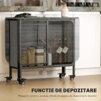 HOMCOM Masă Pliabilă, Rabatabilă pentru 4-6 Persoane cu Raft și 6 Roți, din Lemn și Metal, 130x80x74 cm, Gri(m-5)