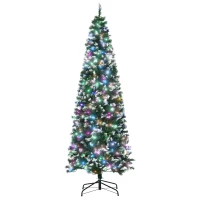 HOMCOM 7FT Tall Prelit Pencil Slim Artificial Christmas Tree with Realistic Branches, 350 Colourful LED Lights and 818 Tips, Xmas Decoration, Green(m-1)