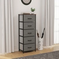 HOMCOM Fabric Chest of Drawers, Industrial Bedroom Dresser with 5 Fabric Drawers, Steel Frame and Wooden Top for Nursery, Living Room, Hallway, Rustic Brown and Grey(m-8)