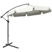 Outsunny 2.7m Garden Banana Parasol Cantilever Umbrella with Crank Handle and Cross Base for Outdoor, Hanging Sun Shade, Cream White(m-1)