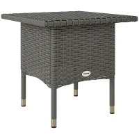 Outsunny Rattan Side Table, Outdoor Coffee Table with Plastic Board Under the Full Woven Table Top for Patio, Garden, Balcony, Grey(m-10)