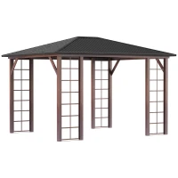 Outsunny Tonnelle pavillon de jardin avec toit rigide 364 x 299 x 280 cm structure en métal marron gris(m-11)