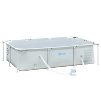 Outsunny Piscina Desmontable Tubular 252x152x65 cm con Depuradora de Cartucho 1200L/H Piscina Rectangular de Exterior para Adultos y Niños 2163L Gris(m-1)