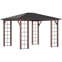 Outsunny Tonnelle pavillon de jardin avec toit rigide 364 x 299 x 280 cm structure en métal marron gris(m-1)