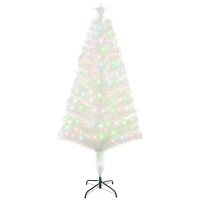 HOMCOM 5 Feet Prelit Artificial Christmas Tree with Fiber Optic LED Light, Holiday Home Xmas Decoration, White(m-10)