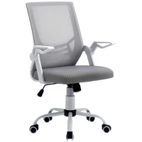 Vinsetto Sedia da Ufficio Ergonomica con Braccioli e Supporto Lombare, in Tessuto Effetto Lino, 62.5x55x94-104 cm, Grigia(m-10)