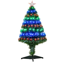 HOMCOM 3 Feet Prelit Artificial Christmas Tree with Multi-Coloured Fiber Optic LED Light, Holiday Home Xmas Decoration, Green(m-1)