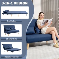 HOMCOM Two-Seater Linen-Look Sofa Bed - Dark Blue(m-4)