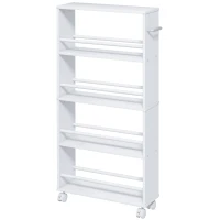 HOMCOM Chariot de rangement à 4 niveaux, desserte à roulettes avec poignées, desserte étroite, 45 x 15 x 91 cm, blanc(m-11)