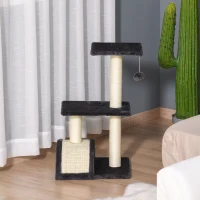 PawHut Kratzbaum 72 cm Katzenturm mit Plüschballen, Sisalstämme, Plattform, Kratzbrett mehrstöckiger Katzenkratzbaum, Kletterbaum, für mittelgroße Katzen, Grau(m-7)