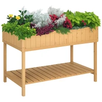 Outsunny Hochbeet 8 Fächer Pflanztisch Blumenkasten Tannenholz 1 Ablage + Abfluss(m-10)