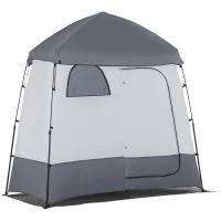 Outsunny Duschzelt für 2 Personen Toilettenzelt mit Transporttasche 3 Türen 2 Fenster Camping Umkleidezelt Umkleidekabine Lagerzelt Hellgrau+Grau(m-1)