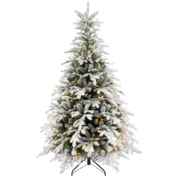 HOMCOM 6ft Bushy Snow-Flocked Artificial Christmas Tree, with LED Lights(m-10)