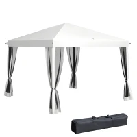 Outsunny Carpa Plegable 3x3 m Cenador de Jardín con 4 Paredes Laterales de Malla 8 Orificios de Drenaje Impermeable y Bolsa de Transporte Gazebo para Exterior Jardín Patio Fiestas Blanco(m-10)