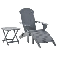 Outsunny Fauteuil de Jardin Adirondack Pliable avec Repose-Pied et Table Basse Bois Sapin traité Gris(m-11)