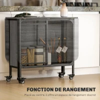 HOMCOM Table pliante de cuisine extensible salle à manger sur roulettes jusqu'à 6 personnes étagère intégrée, 6 roues, Gris(m-5)