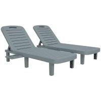 Outsunny Lot de 2 bain de soleil, chaise longue avec plateaux rétractables, inclinable, surface effet bois 62 x 158 x 88 cm, gris(m-10)