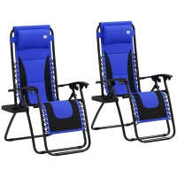 Outsunny Zero Gravity Lounger Chair Set of 2, Folding Reclining Patio Chair with Padded Seat, Cup Holder, Soft Cushion and Headrest for Poolside, Camping, Blue(m-10)
