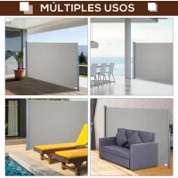 Outsunny Retractable Side Awning, Garden Privacy Screen Divider, Full Cassette Wind Breaker for Hot Tub, Balcony, Terrace, Pool, 300 x 160 cm, Grey(m-7)