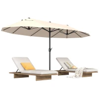 Outsunny Ombrellone Doppio da Giardino 4.6x2.7 m a 12 Stecche con Prese d'Aria e Manovella, Ombrellone per Esterni in Acciaio e Poliestere, Anti UV, Beige(m-10)