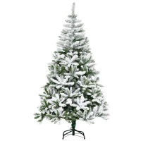 HOMCOM 6 Ft Snow Flocked Artificial Christmas Tree Xmas Pine Tree with Realistic Branches, Auto Open and Steel Base, Green(m-10)